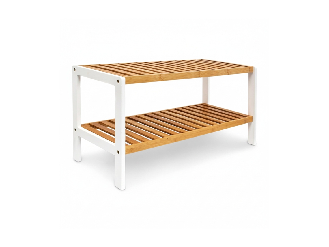 Relaxdays Zapatero, Bambú, 33x70x24,5 Cm, 2 Baldas, Banco Madera Para 6 Pares De Zapatos, Mueble Calzado, Natural/blanco