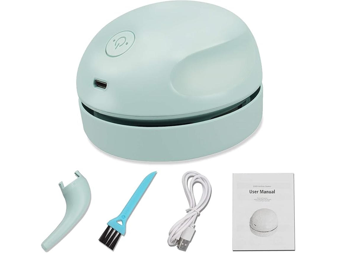 Mini aspiradora de escritorio recargable por USB con cepillo de limpieza para polvo, suciedad y más. Verde Siurn