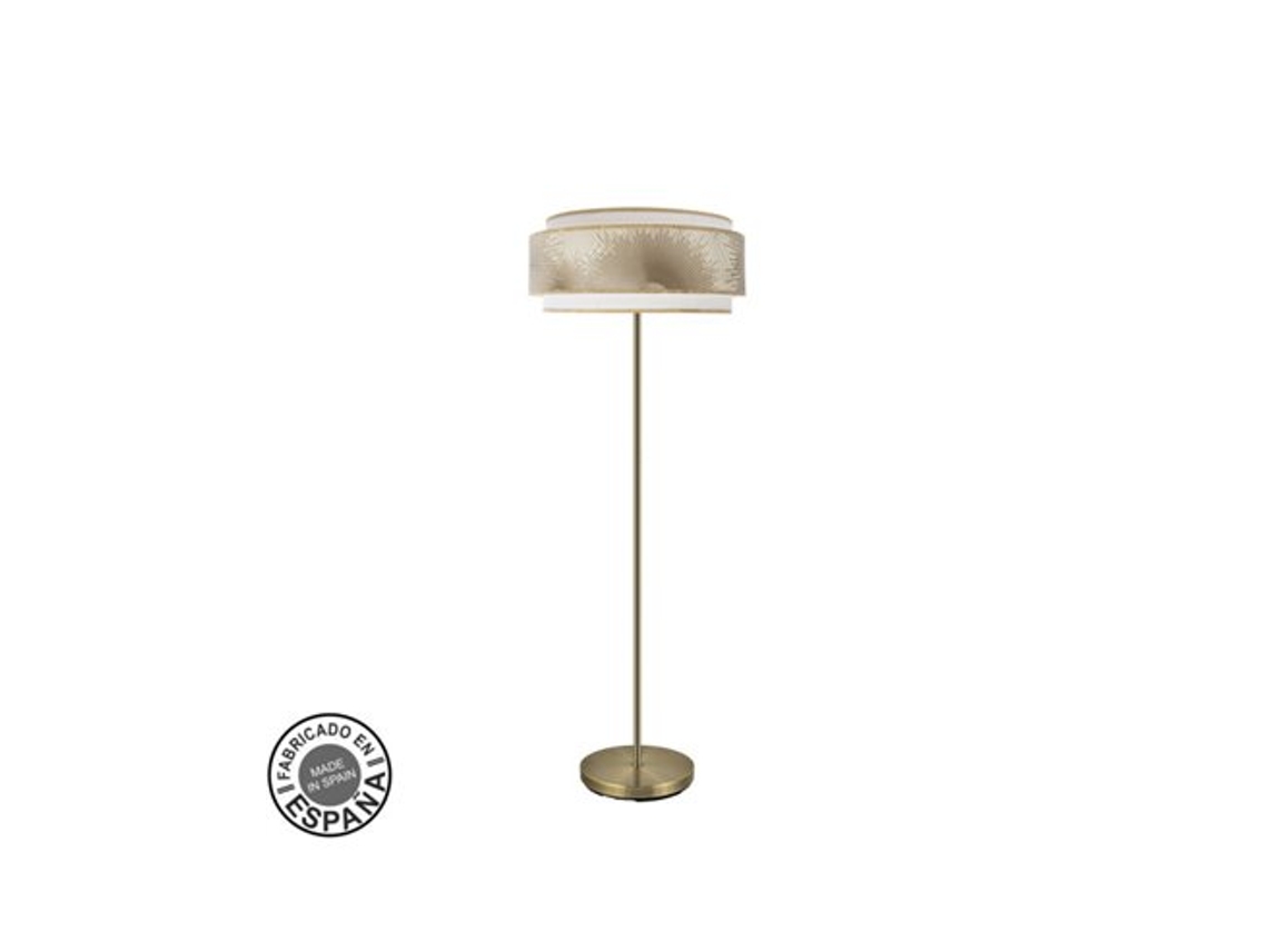 Pie De Salón 1xe27 Cuero Blanco Oro 160x40x40cm Nepal