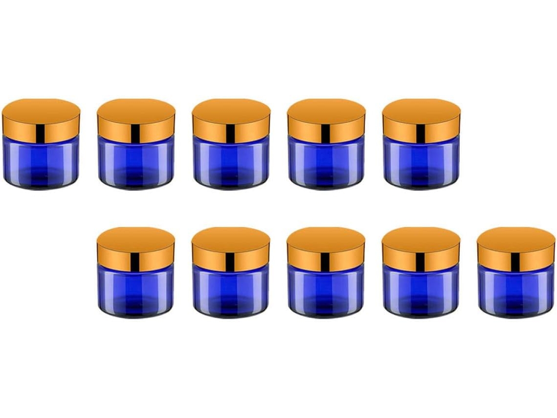 Nuobesty Com 12 frascos de vidrio azul para cosméticos, 20 g cada uno, con tapas de aluminio electrolítico.