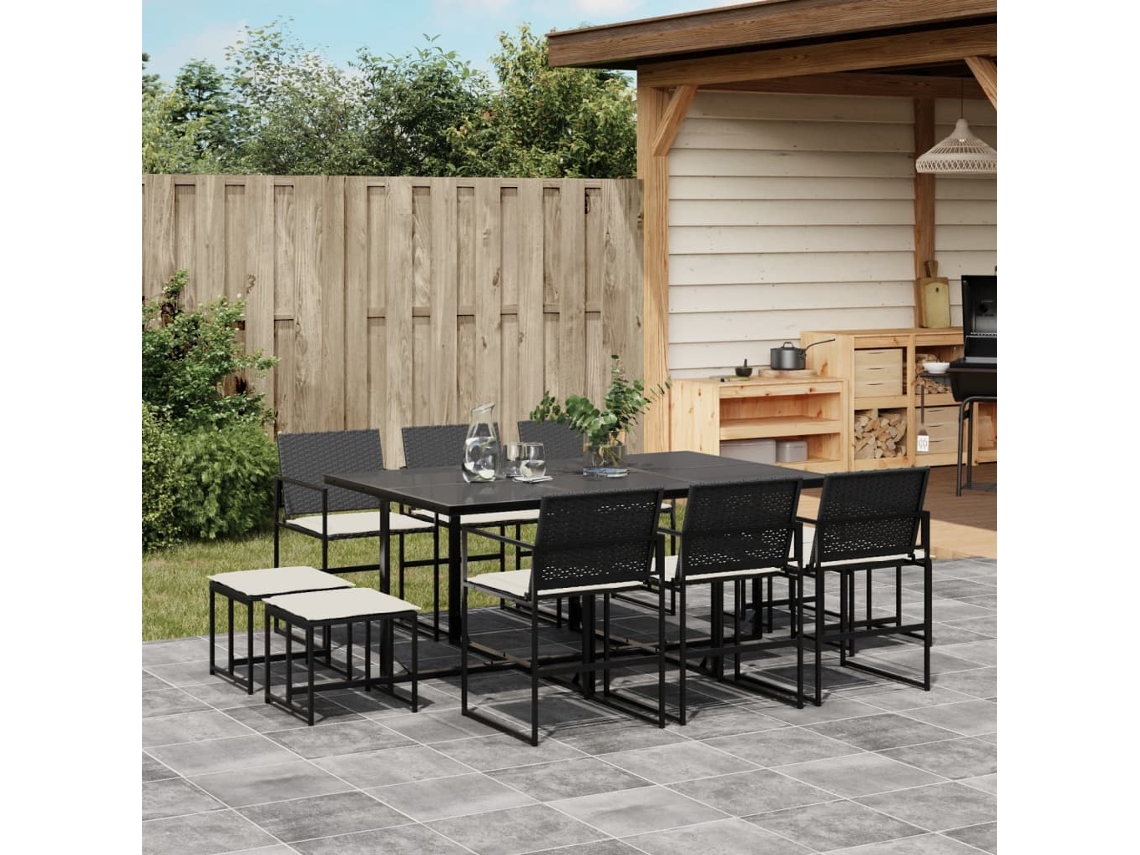 Juego de comedor de jardín de 11 piezas con cojines de mimbre negros de DKD Home Decor