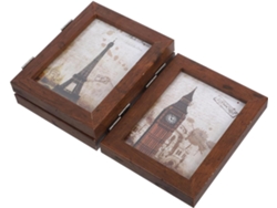 Marco De Fotos Triple Plegable En Mdf Marrón Con Bisagras De Acero Inoxidable, Diseño Moderno Y