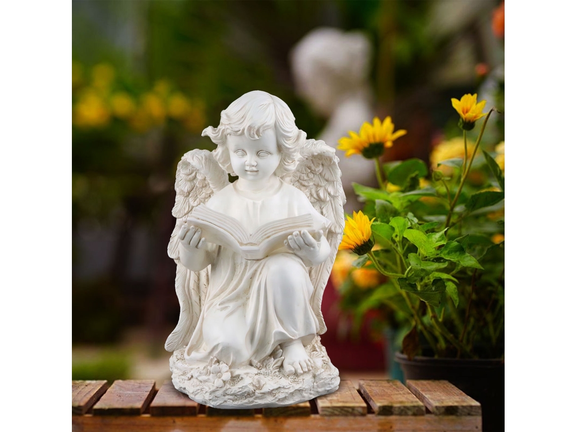 Ángeles de lectura con energía solar, estatuas de jardín, artesanías decorativas de resina.