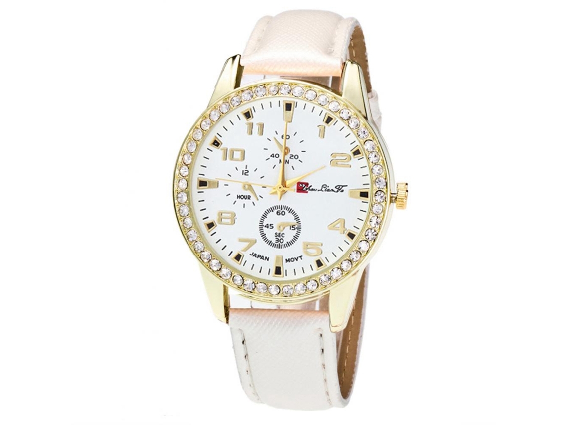 Reloj De Pareja De Cuarzo Con Correa De Cuero Pu Y Strass Blanco Zhoulianfa