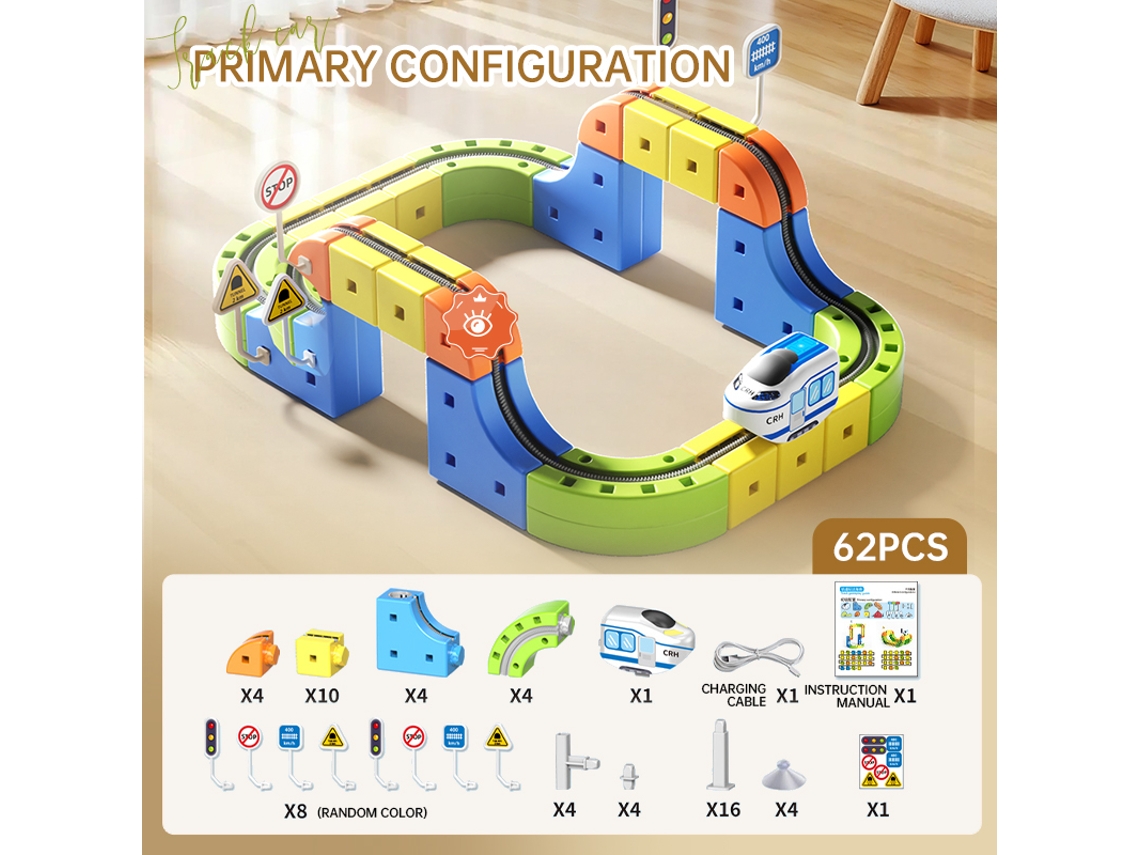 Juego de bloques de construcción educativos MDUG con pista magnética (62 piezas)