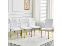 Juego De 4 Sillas De Comedor Blancas Con Detalles Dorados Y Patas Doradas.