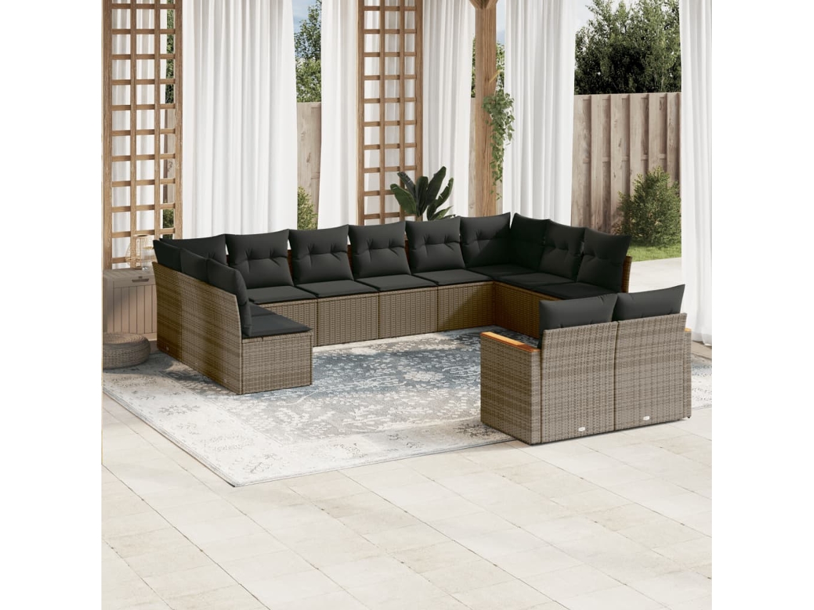 Conjunto de sofá de jardín de 12 piezas con cojines de mimbre gris DKD Home Decor