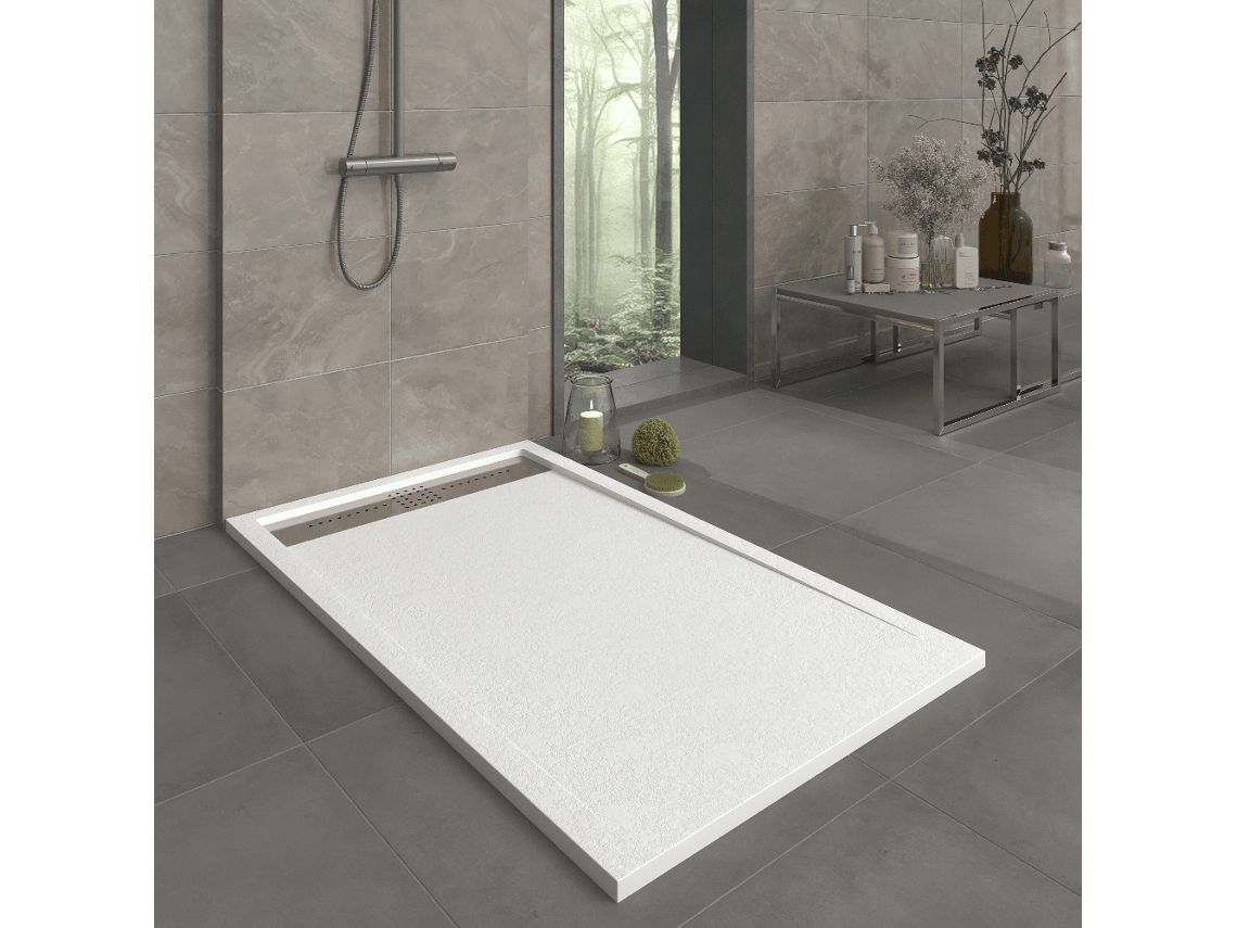 Plato De Ducha Resina Orion Blanco 80x130 Cm Rejilla Acero Inox.