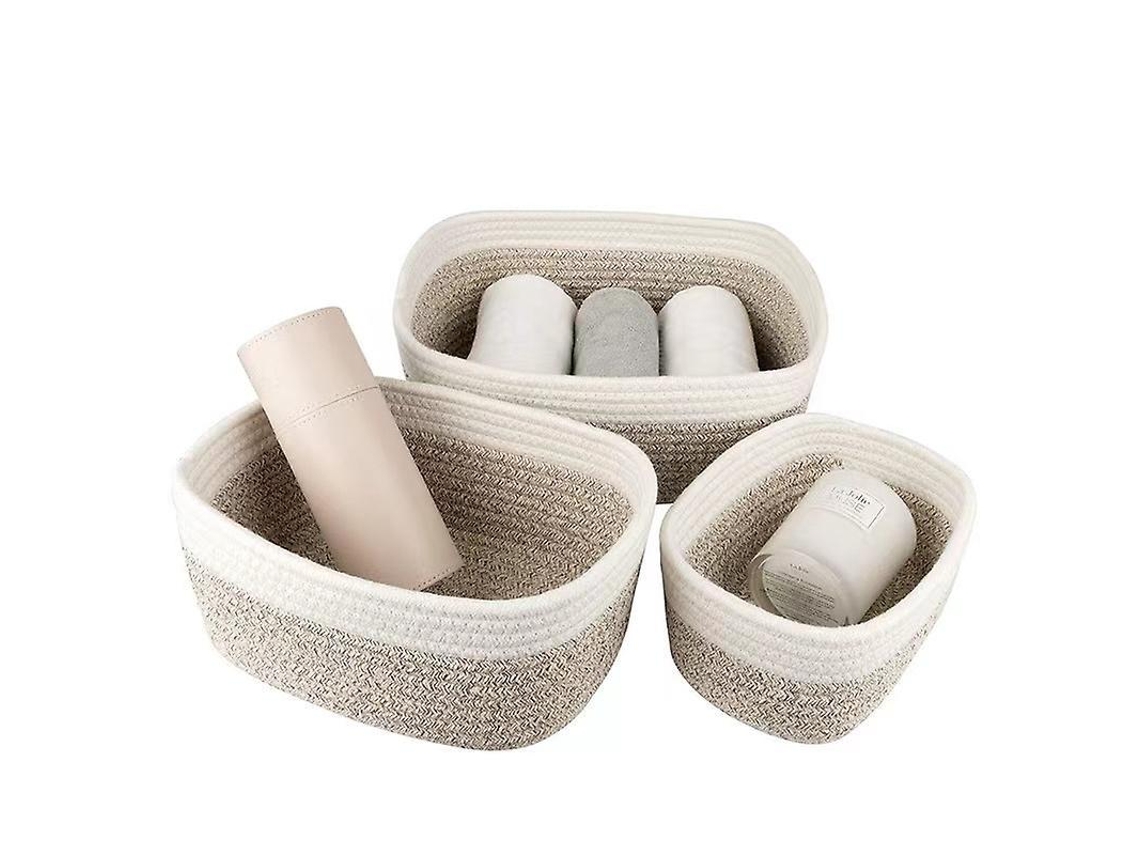 Juego de 3 cestas de almacenamiento de cuerda de algodón trenzada para baño, cambiador y decoración de habitación infantil. Apilables y versátiles.