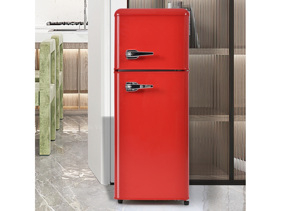 Nevera Retro De Doble Puerta 92l - Congelador 28l, Estantes De Cristal, Luz Led, Eficiencia Energética - Roja