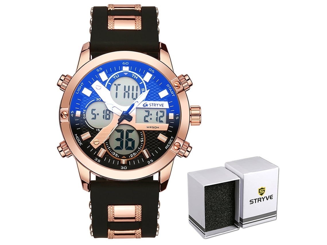 Reloj Deportivo Multifuncional Resistente Al Agua (oro Rosa Y Negro) Con Calendario, Cronógrafo Y Pantalla Luminosa.