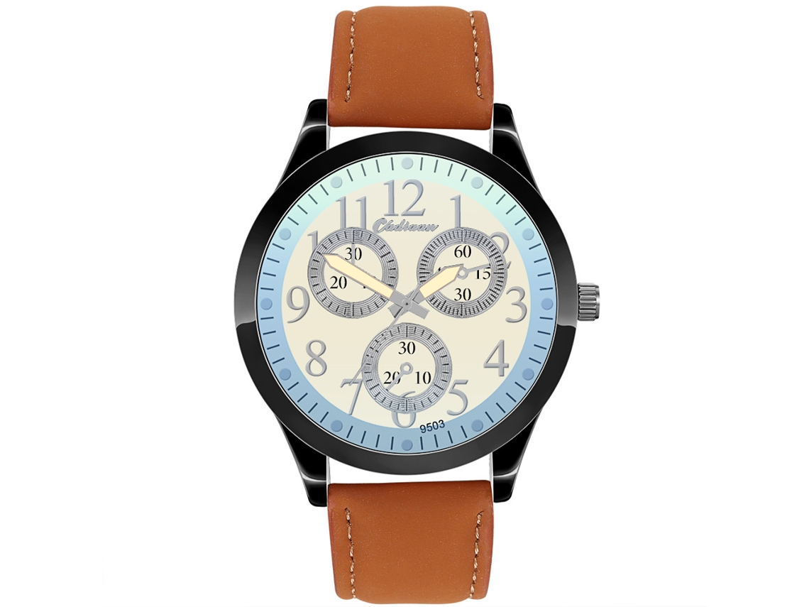 Reloj De Cuarzo Para Hombre Con Correa De Piel Sintética, Diseño De Tres Esferas, A La Moda.