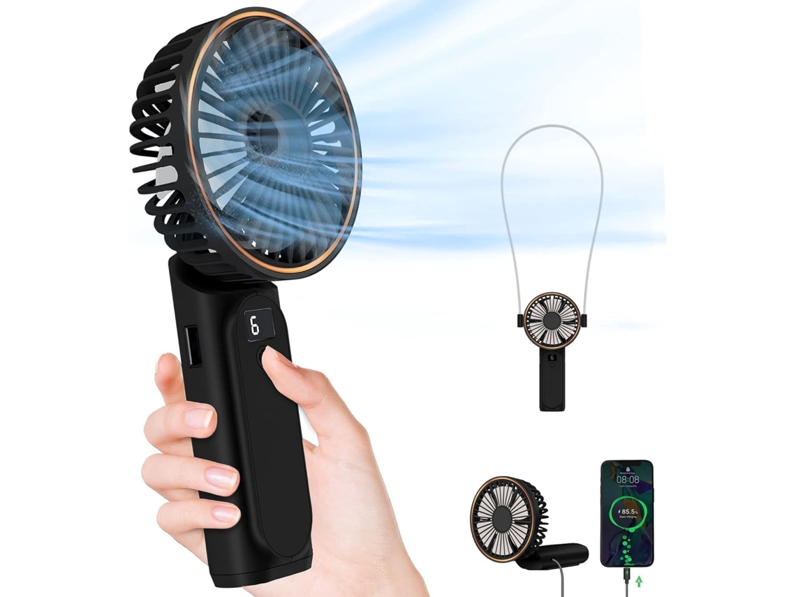 Usb - Ventilador De Cuello Y Mano 3 En 1 Ligero, Control De Flujo De Aire De 6 Niveles, Ajuste De Ángulo De 180°, Batería De 4000 Mah, Indic