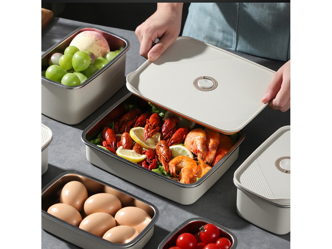 Recipiente para alimentos de acero inoxidable 304 con tapa.