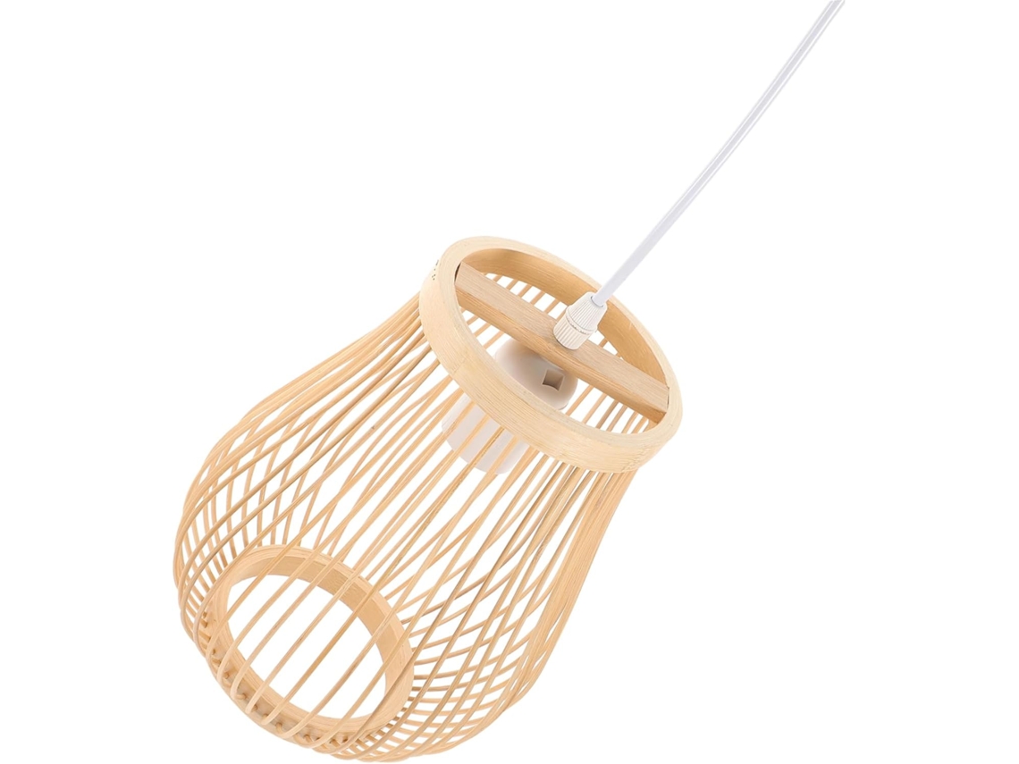 Lámpara Colgante De Bambú Tejido Con Base, Decorativa, 20x30 Cm, Iluminación Rústica Para Techo De Sala De Estar.