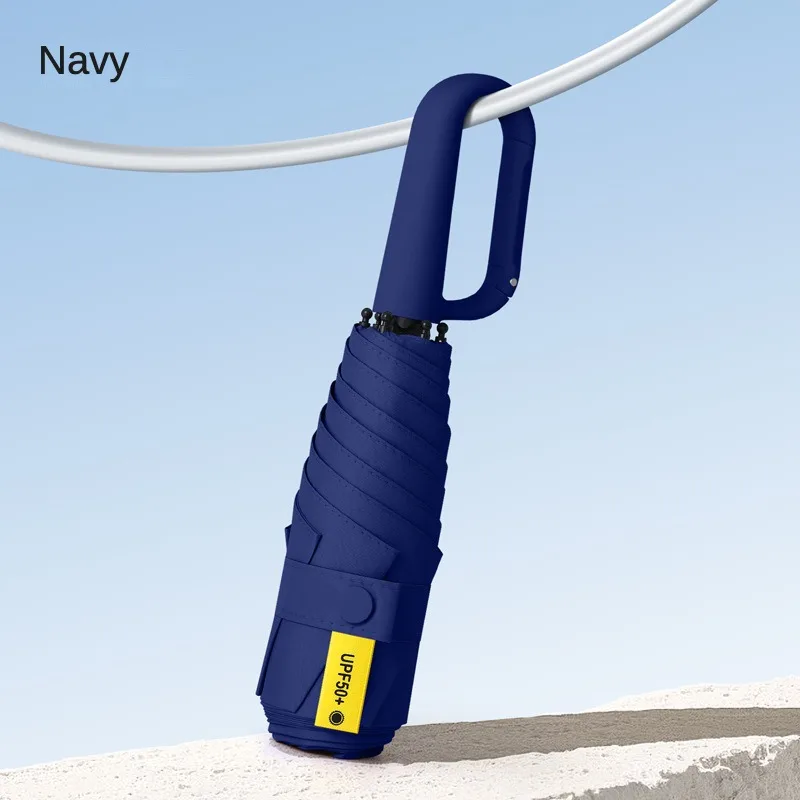 (azul Oscuro, 6k) Mini Paraguas Plegable Portátil Con Mango De Hebilla, 50% De Protección Solar Total Y Protección Uv.