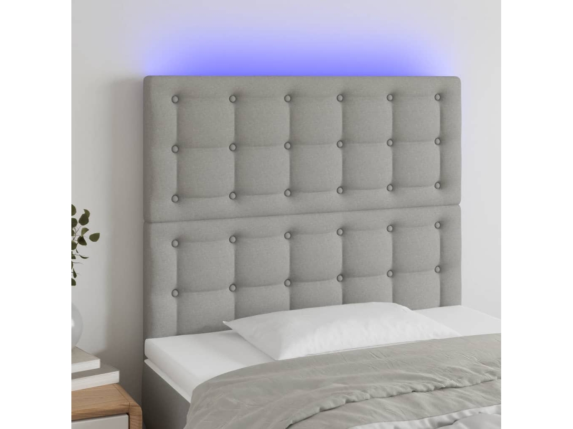Cabecero Con Luces Led Tela Gris Claro 80x5x118/128 Cm