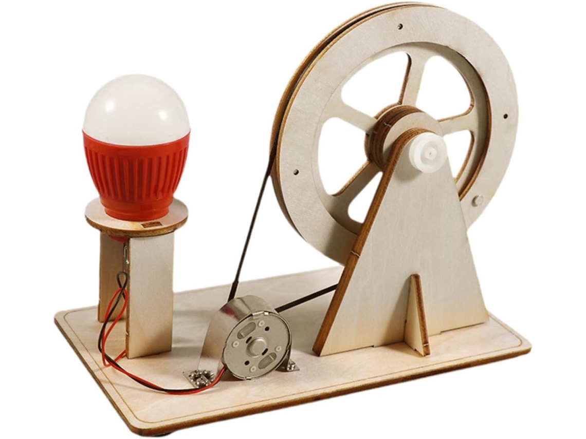 Kit De Generador Eléctrico Manual De Madera Para Armar, Con Bombilla Incluida