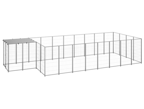 vidaXL Perrera plateada 10,89 m² acero