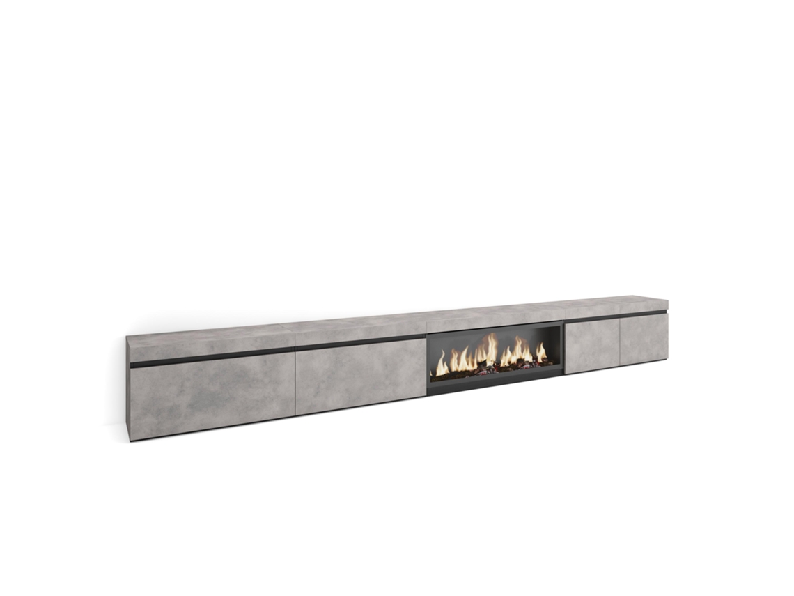 Mueble TV, Televisión, 368x35x45, Chimenea eléctrica XXL, Cemento SKRAUT HOME