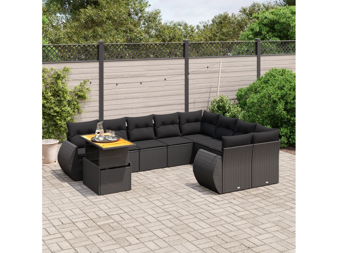 Conjunto de sofás de jardín de 10 piezas DKD Home Decor con cojines de mimbre negros