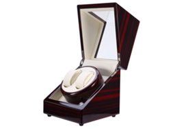 Caja de almacenamiento para 2 relojes con cargador automático, hecha de madera.