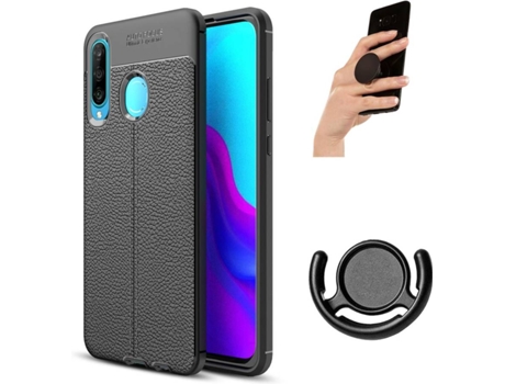 Carcasa, Popsocket y Soporte Huawei P30 Lite Rugged Leather (Negro)