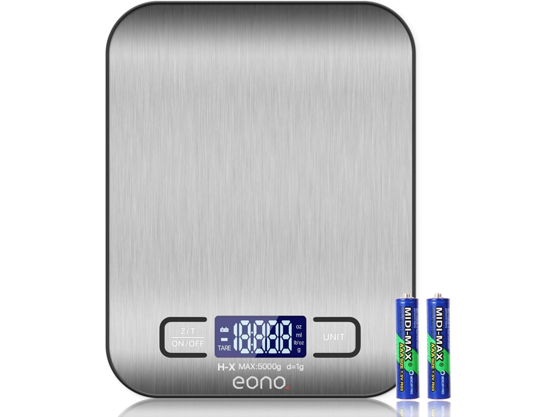 Báscula digital para alimentos, acero inoxidable, alta precisión para cocinar y hornear con precisión, pantalla LED fácil de usar, diseño compacto,