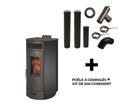 Estufa de pellets ventilada Flavia 13 kW Sannover Negro + Kit de conexión de humos