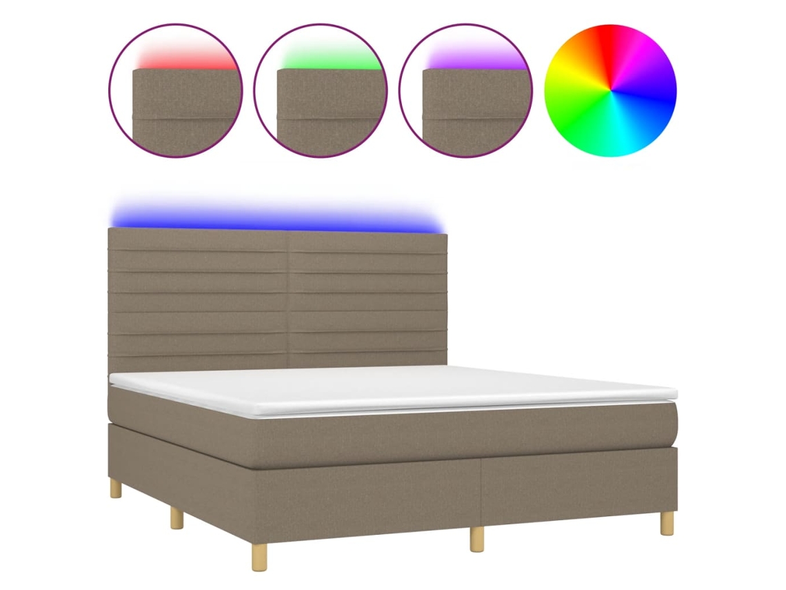 Maison Exclusive - Cama Box Spring Colchón Y Luces Led Tela Gris Taupe 180x200 Cm