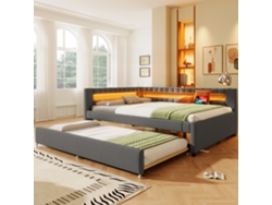 Sofá Cama De 140x200 Cm Con Cama Nido, Mando A Distancia Con Led, Usb/tipo-c, Tela Gris, Colchón No Incluido.