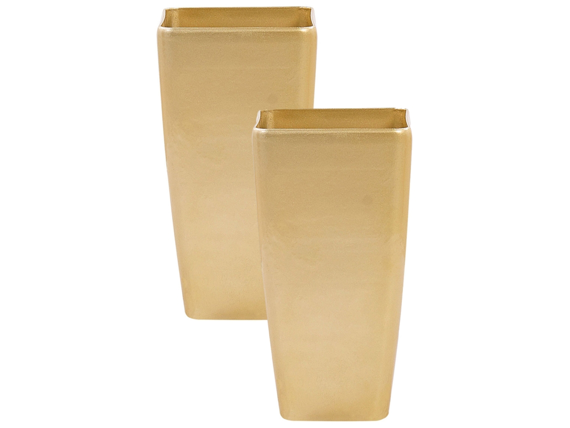 Conjunto de 2 macetas BELIANI Modi de Mezcla de piedra Dorado 30x30x57