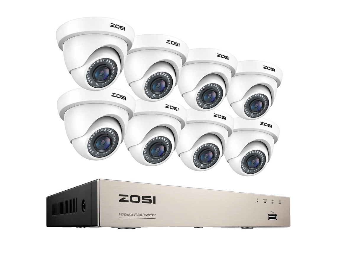 Sistema de cámaras de seguridad, grabador DVR de 8 canales, cámaras domo de 2 MP, 8 cámaras blancas, ninguna