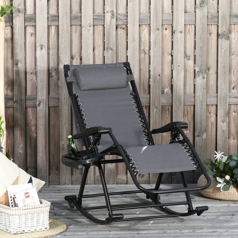 Outsunny Silla Mecedora de plegable tumbona reclinab con techo reposacabezas acero gris 120x67x102 cm balancin toldo solar 120 67 102