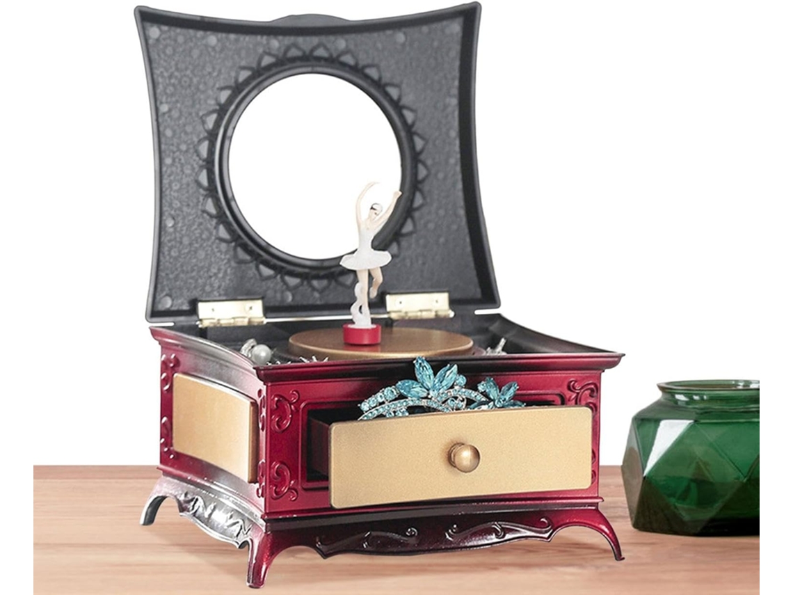 Caja De Música Giratoria Con Forma De Bailarina | Con Temática De Joyería Para Cajones Deslizantes, Espejo De Cristal