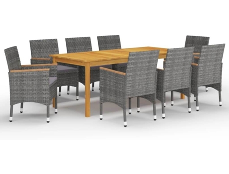 Conjunto 9 de comedor de jardín VIDAXL gris
