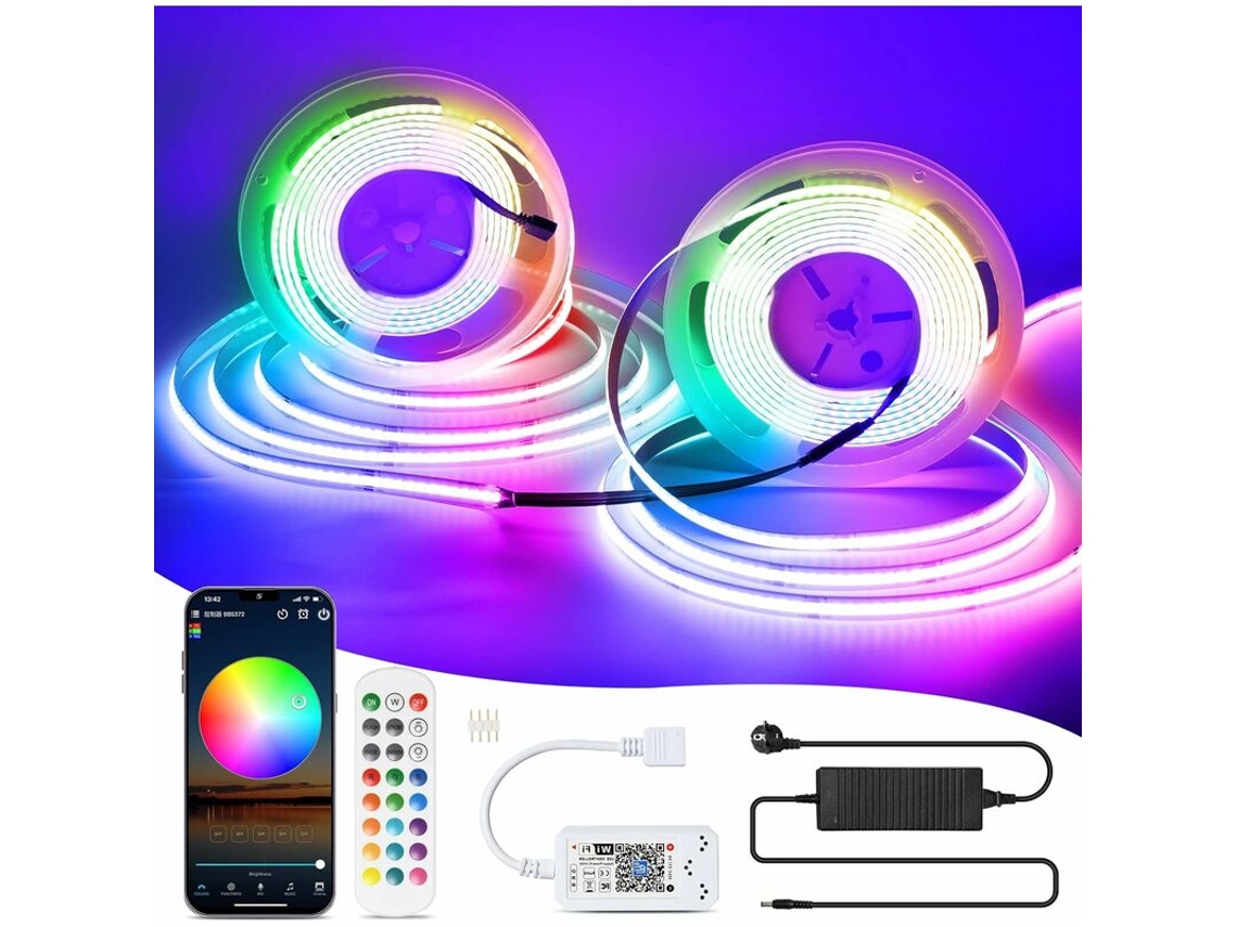 Tira De Led Rgb Cob De 10 M – 576 Led/m, Regulable, 24 V – Control Remoto