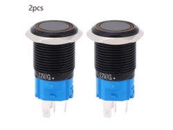 2 pulsadores metálicos con luz, autoblocantes, IP65, impermeables, 16 mm, 24 V CA, para elementos de control (amarillo)