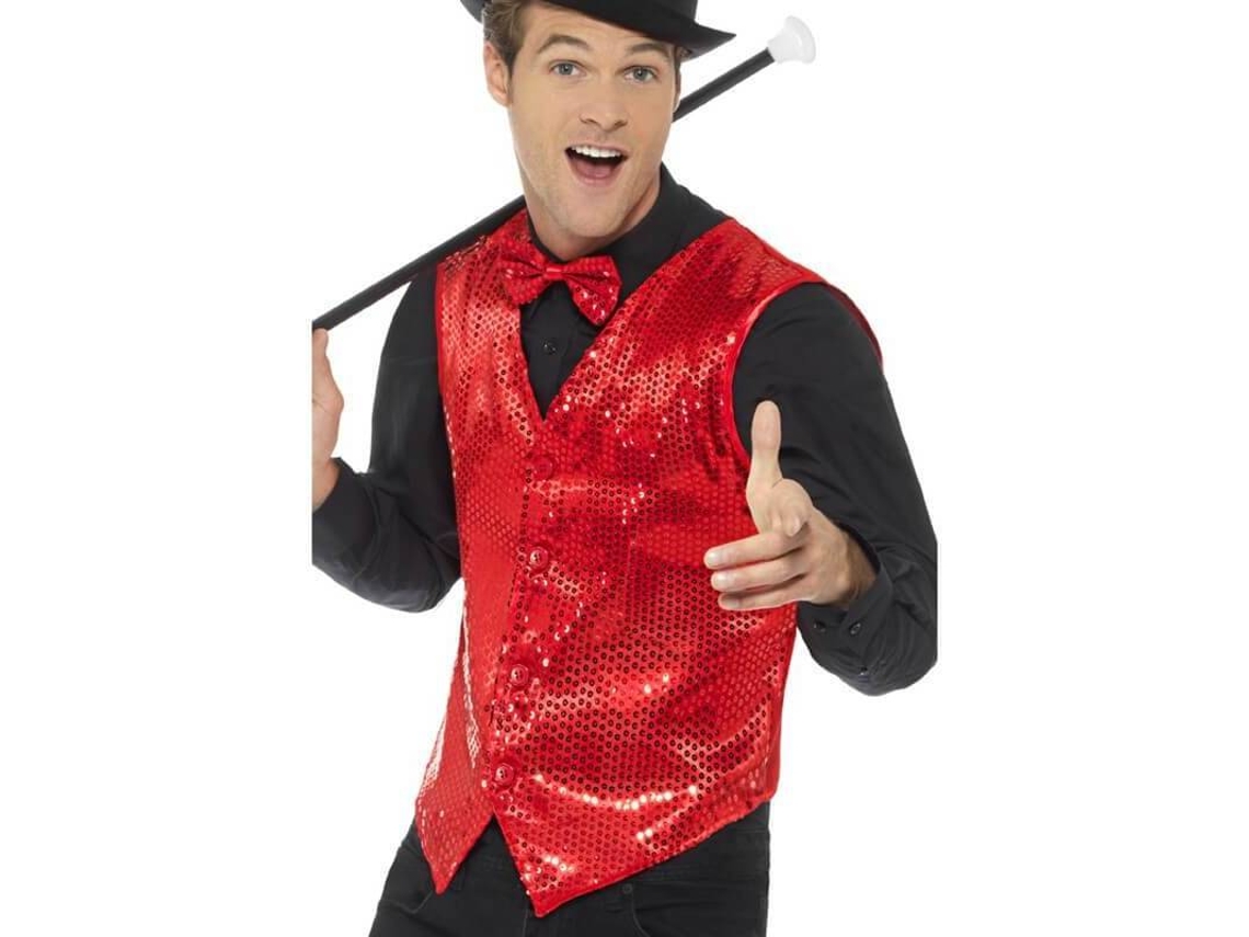 Disfraz de Hombre DISFRAZZES Chaleco De Lentejuelas Rojo (Talla: XL)