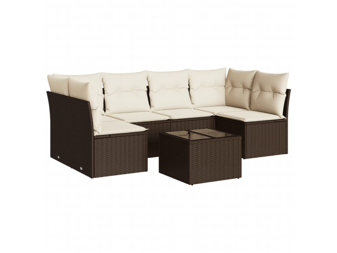 Conjunto de 7 sofás de jardín con cojines, mimbre, patas marrones, MAISON EXCLUSIVE (7 piezas)