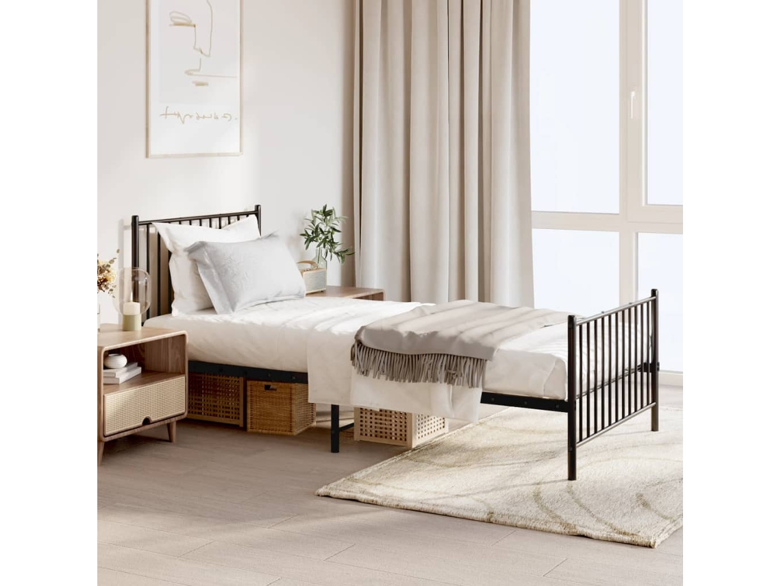 Estructura cama sin colchón con estribo metal negro 90x200 cm