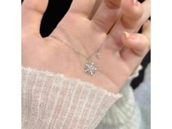 Collar De Flores De Nieve Con Diamantes Brillantes (blanco Dorado), Plata 925, Estilo Lujoso Y Elegante, Collar Delicado