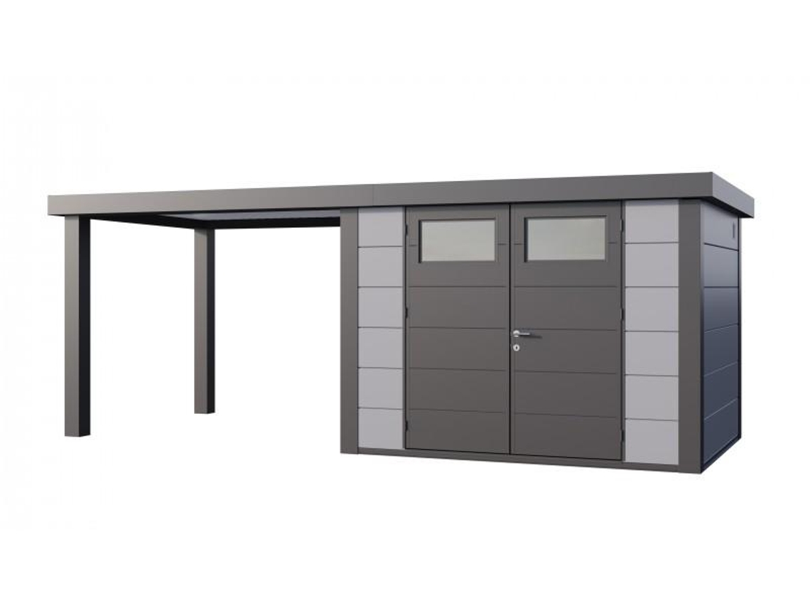 Caseta de Jardin metálica NH7 con Apoyo abierto grande a la izquierda | Gris Claro | (298 x 238) + (284 x 238) - NOVO HABITAT