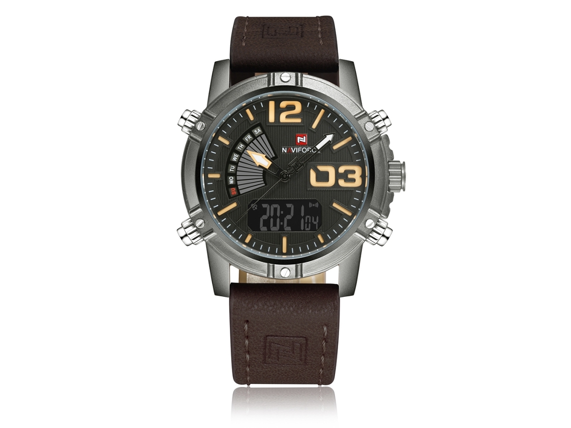 Reloj Deportivo De Negocios Para Hombre Naviforce Con Correa De Pu, Doble Movimiento Y Resistencia Al Agua.