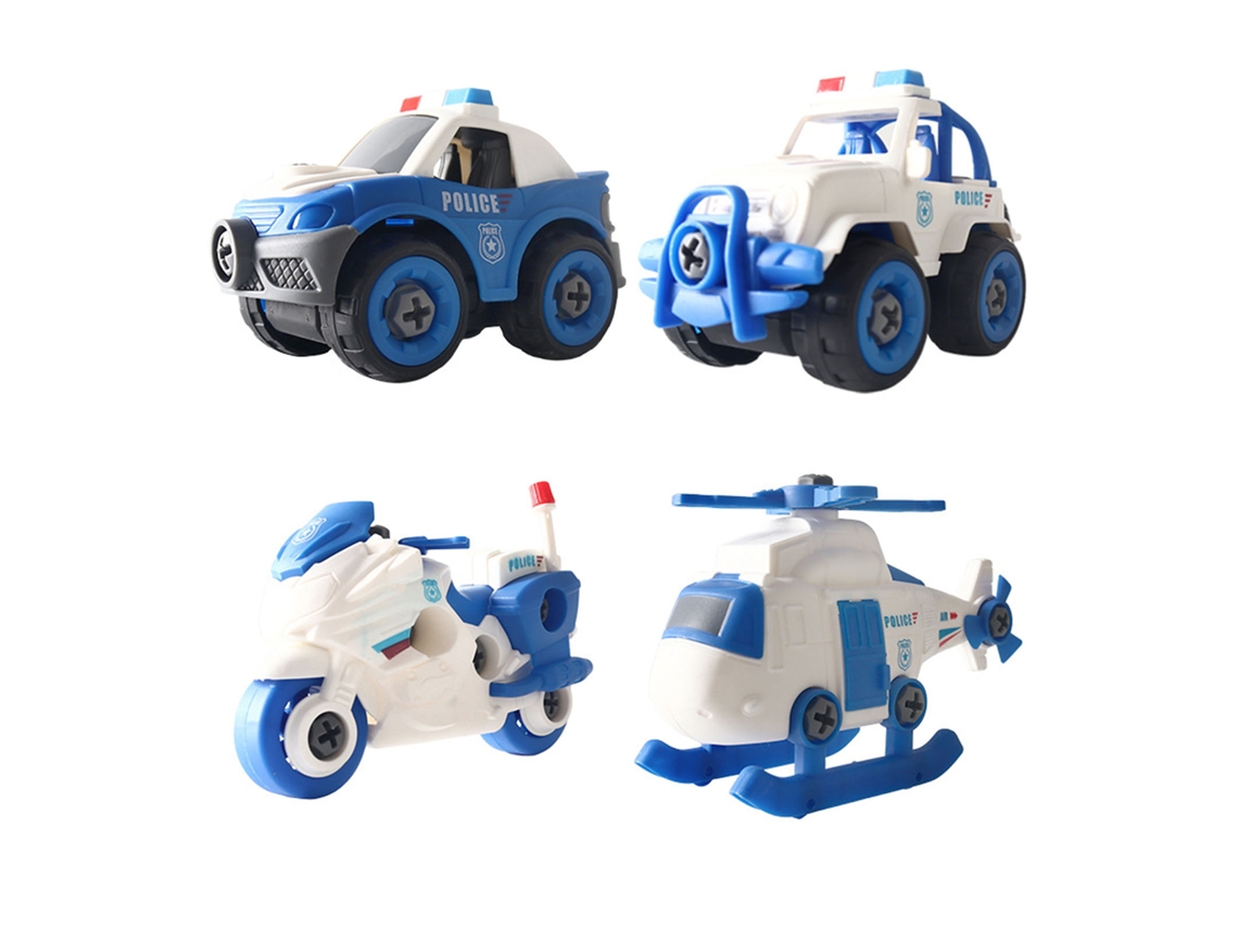 Juego De Juguetes De Vehículos Policiales Para Niños Con Coche, Helicóptero, Motocicleta Y Destornillador.