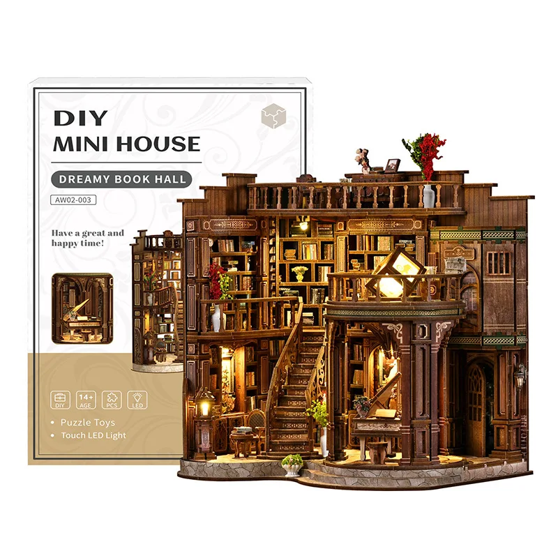 Casa De Muñecas En Miniatura Tipo Librería De Fantasía Para Armar - Arquitectura Europea Retro