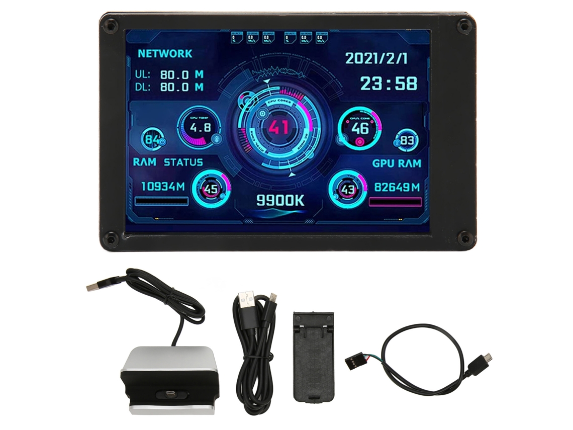 Mini pantalla USB IPS de 3,5 pulgadas para monitorización de la temperatura de la CPU, la GPU y la RAM con cable de placa base de 4 pines.