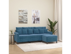 Sofá De 3 Plazas | Sofá De Salón | Sofá De Descanso Con Taburete De Terciopelo Azul 180 Cm Wsd238659
