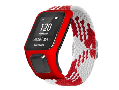Correa de nailon tejido elástico ajustable para TomTom Runner 2/Runner 3/Spark/Adventurer - rojo/blanco