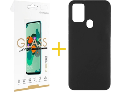 Funda y Protector de Vidrio 1x Samsung Galaxy A21s SKYHE Silicona Líquida Negro
